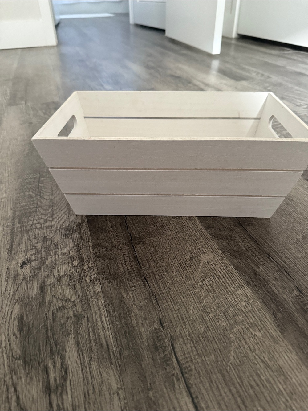 White Wooden Slatted Decorative Storage Crate